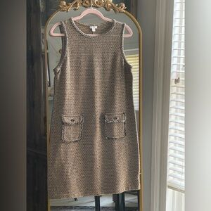 J Jill Butterscotch Gold & Black Tweed Sheath Dress w Fringe Pocket Detail